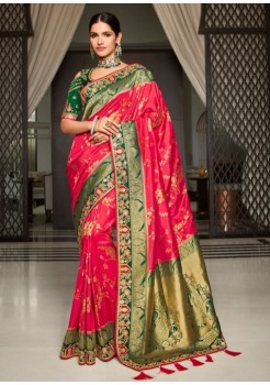 Red And Green Silk Designer Saree